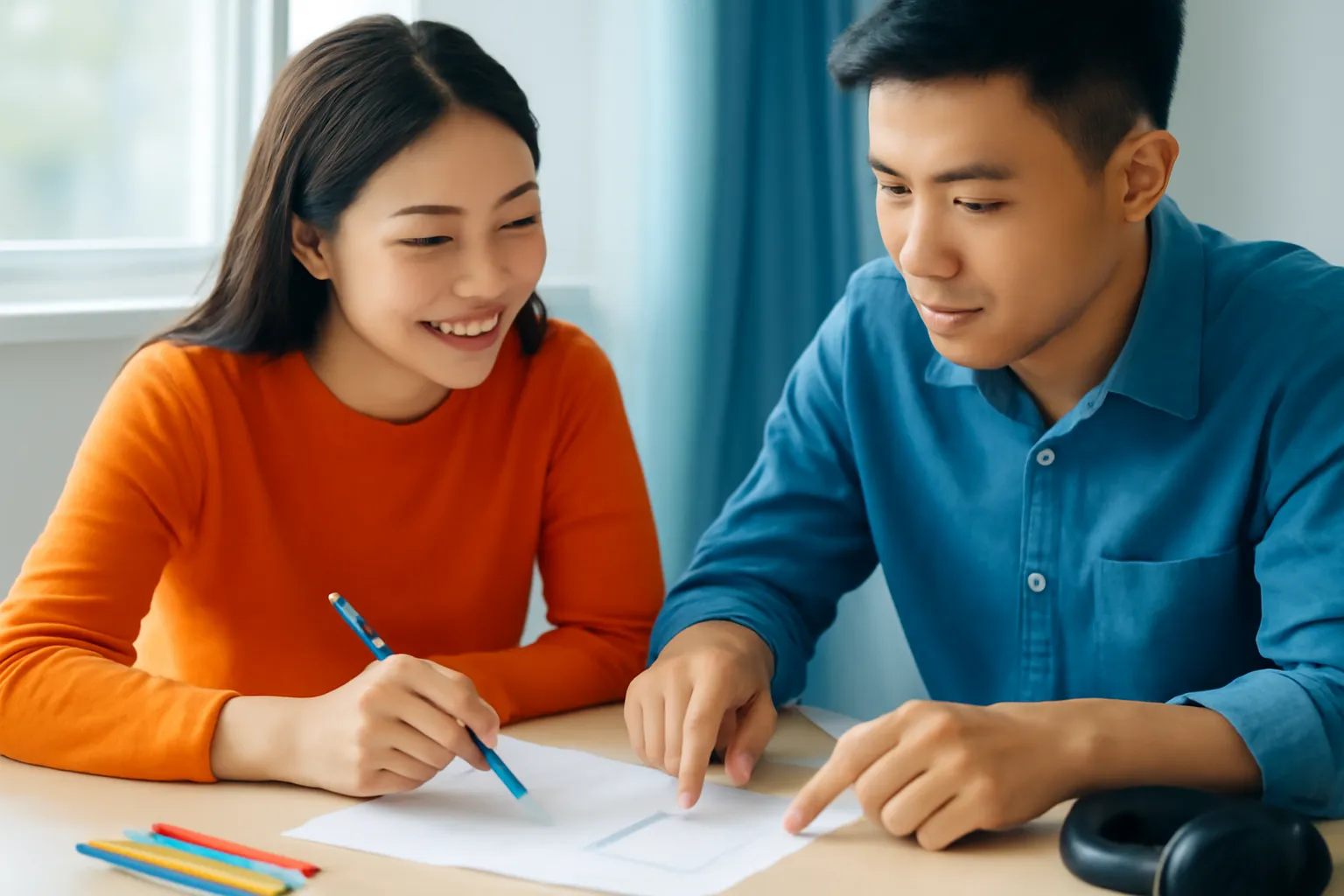 Hai người bàn trên bản phác hình vuông không chữ đặt trên bàn
